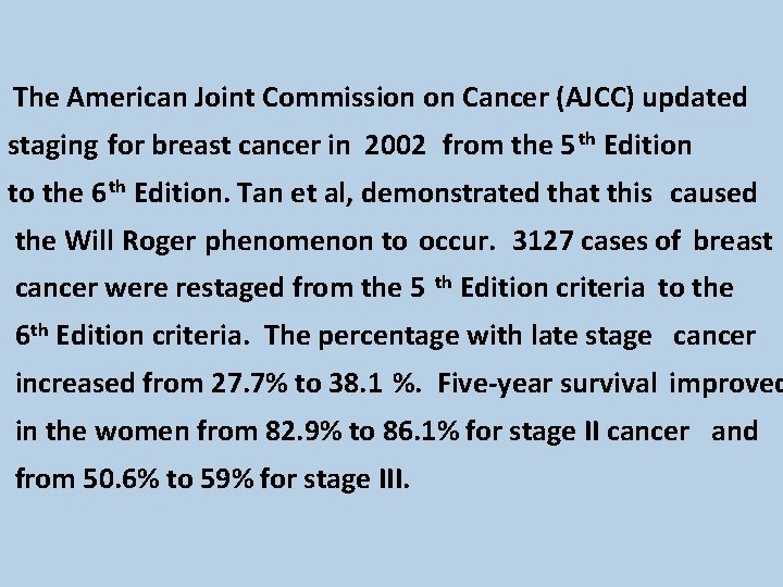 The American Joint Commission on Cancer (AJCC) updated staging for breast cancer in 2002