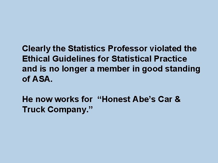 Clearly the Statistics Professor violated the Ethical Guidelines for Statistical Practice and is no