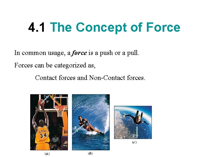 4. 1 The Concept of Force In common usage, a force is a push