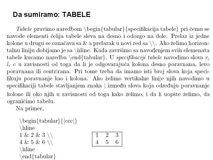 Da sumiramo: TABELE Da sumiramo: TABELE
