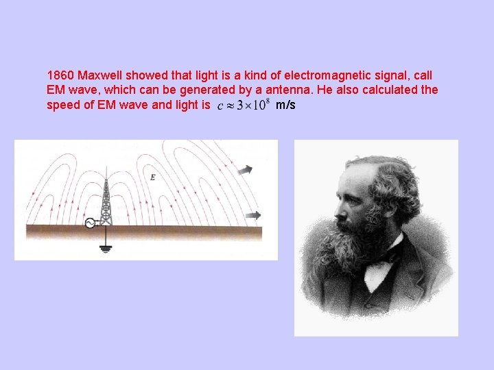 1860 Maxwell showed that light is a kind of electromagnetic signal, call EM wave,