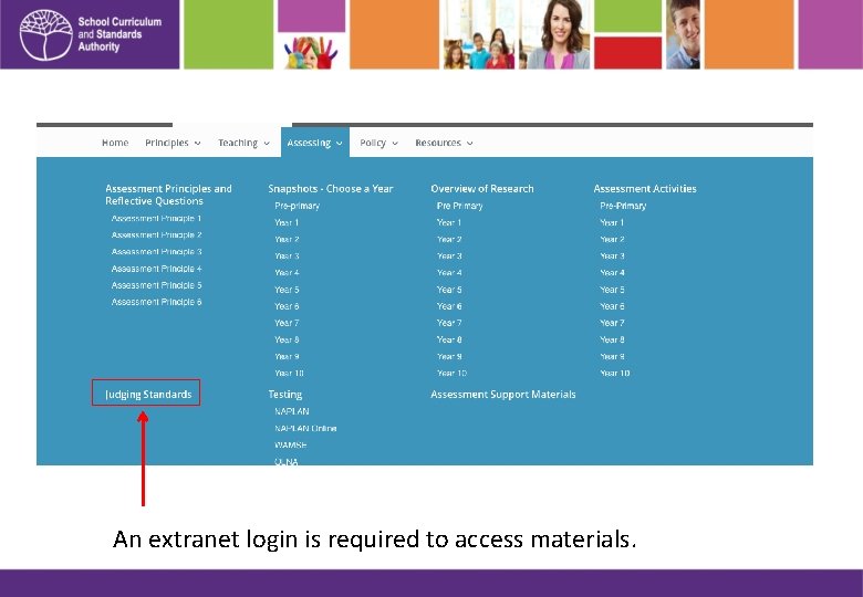 An extranet login is required to access materials. 