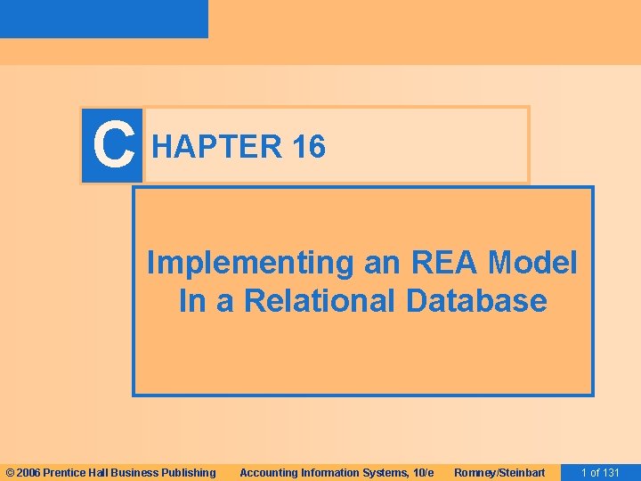 C HAPTER 16 Implementing an REA Model In a Relational Database © 2006 Prentice
