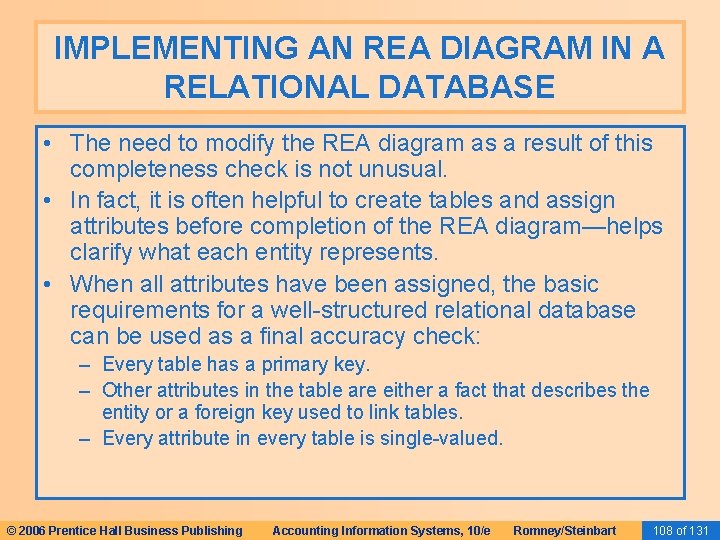 IMPLEMENTING AN REA DIAGRAM IN A RELATIONAL DATABASE • The need to modify the