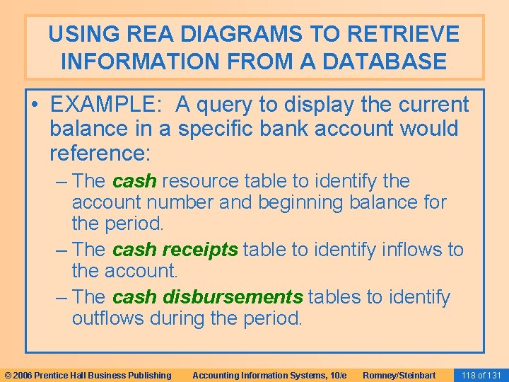 USING REA DIAGRAMS TO RETRIEVE INFORMATION FROM A DATABASE • EXAMPLE: A query to