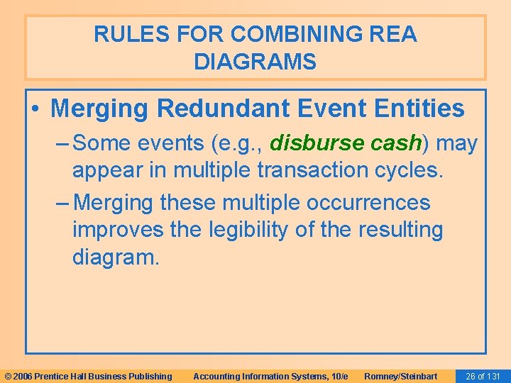 RULES FOR COMBINING REA DIAGRAMS • Merging Redundant Event Entities – Some events (e.