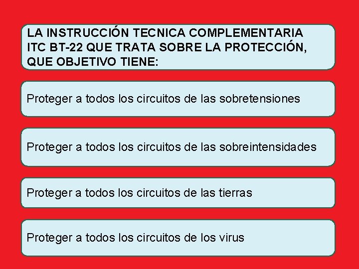 LA INSTRUCCIÓN TECNICA COMPLEMENTARIA ITC BT-22 QUE TRATA SOBRE LA PROTECCIÓN, QUE OBJETIVO TIENE: