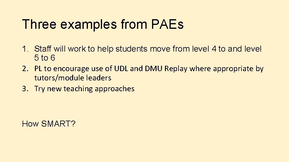 Programme Appraisal and Enhancement PAE Setting SMART actions