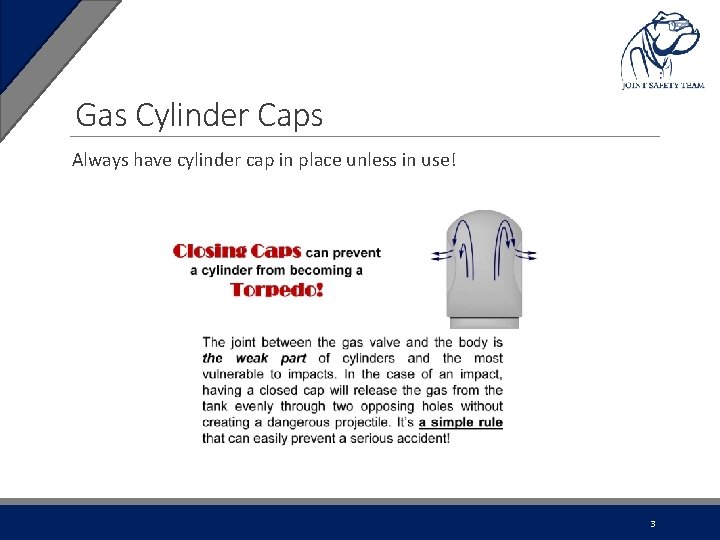 Gas Cylinder Caps Always have cylinder cap in place unless in use! 3 