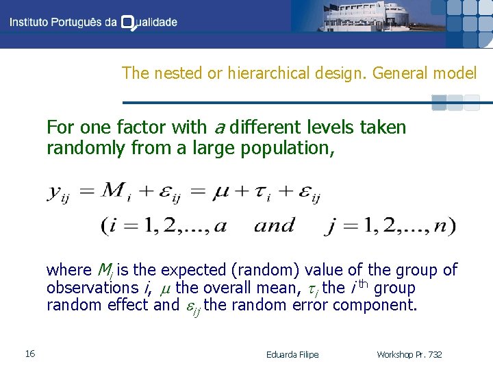 The nested or hierarchical design. General model For one factor with a different levels