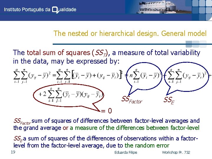 The nested or hierarchical design. General model The total sum of squares (SST), a