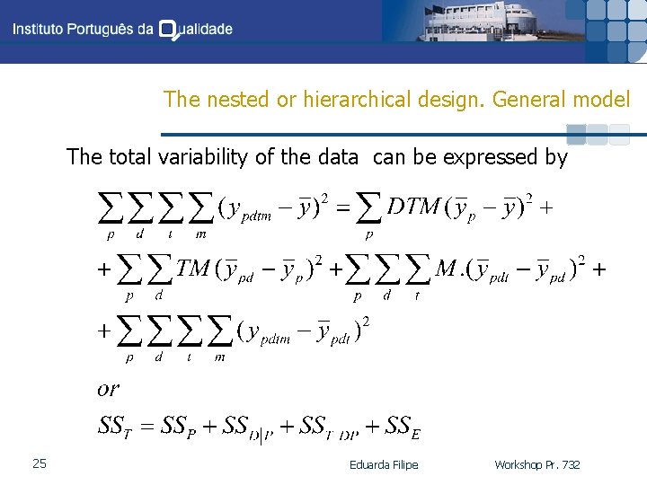 The nested or hierarchical design. General model The total variability of the data can