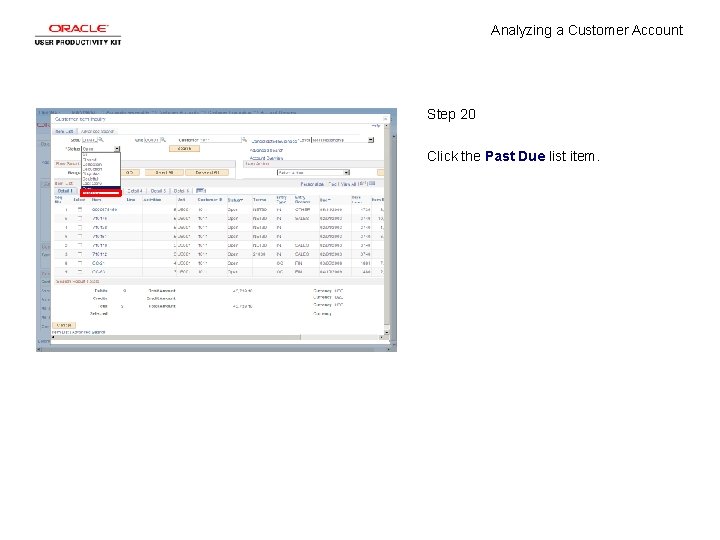 Analyzing a Customer Account Step 20 Click the Past Due list item. 