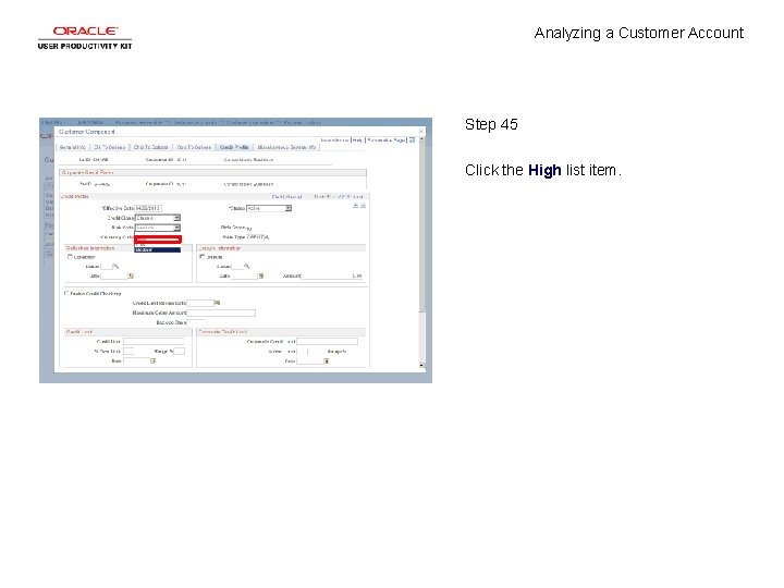Analyzing a Customer Account Step 45 Click the High list item. 
