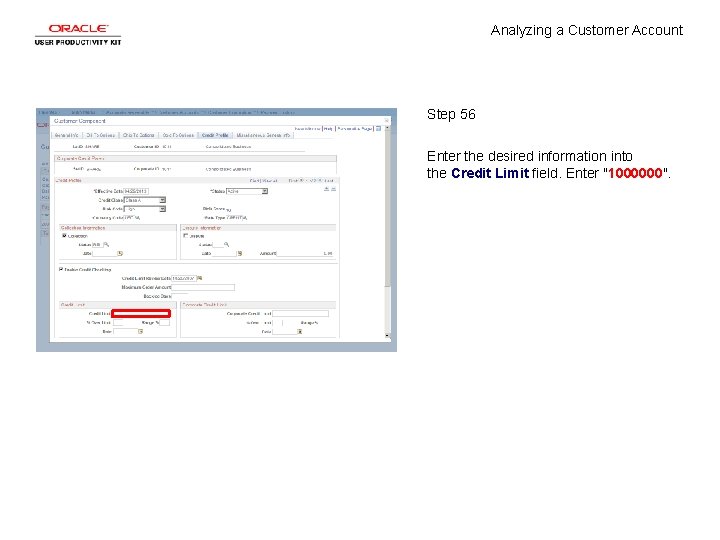 Analyzing a Customer Account Step 56 Enter the desired information into the Credit Limit