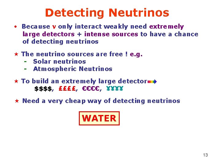 Detecting Neutrinos • Because n only interact weakly need extremely large detectors + intense