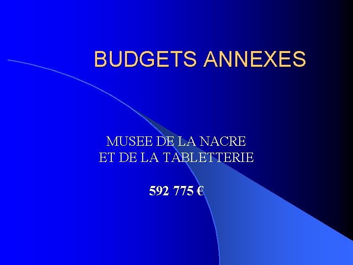 BUDGETS ANNEXES MUSEE DE LA NACRE ET DE LA TABLETTERIE 592 775 € 