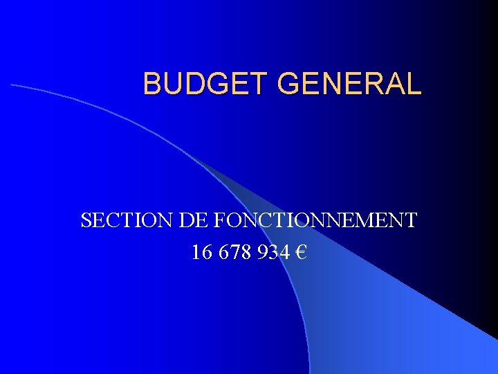 BUDGET GENERAL SECTION DE FONCTIONNEMENT 16 678 934 € 