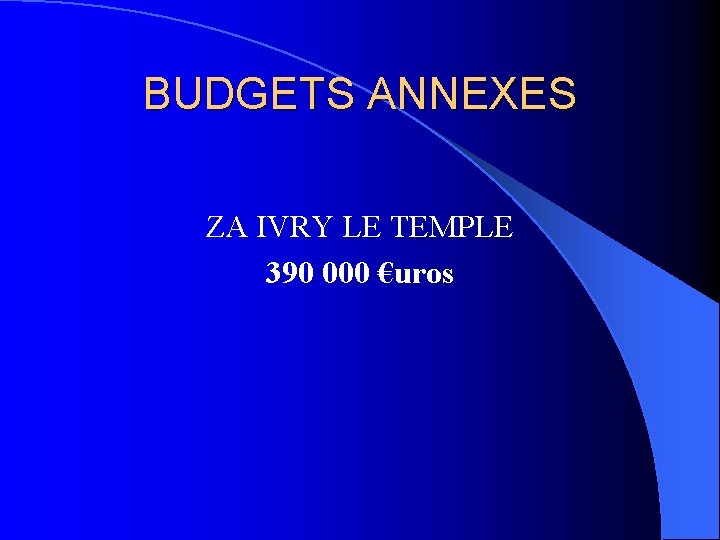 BUDGETS ANNEXES ZA IVRY LE TEMPLE 390 000 €uros 
