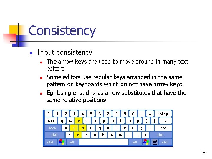 Consistency n Input consistency n n n The arrow keys are used to move Consistency n Input consistency n n n The arrow keys are used to move