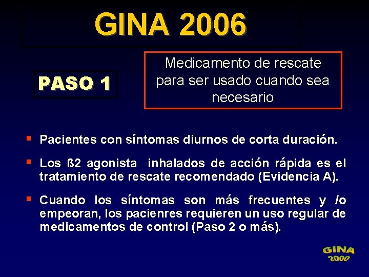 GINA 2006 PASO 1 Medicamento de rescate para ser usado cuando sea necesario §