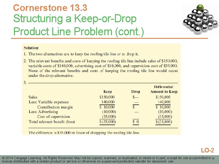 Cornerstone 13. 3 Structuring a Keep-or-Drop Product Line Problem (cont. ) LO-2 © 2014