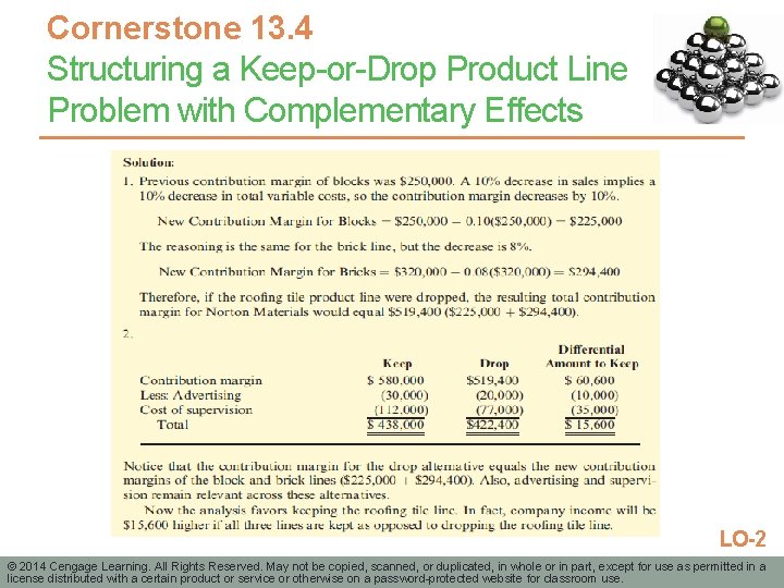 Cornerstone 13. 4 Structuring a Keep-or-Drop Product Line Problem with Complementary Effects LO-2 ©