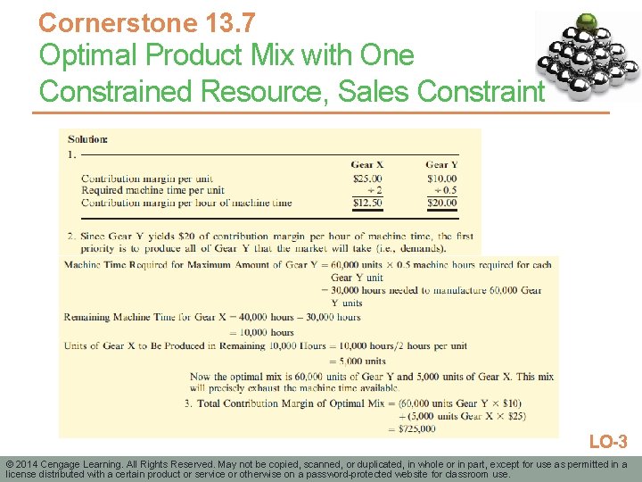 Cornerstone 13. 7 Optimal Product Mix with One Constrained Resource, Sales Constraint LO-3 ©