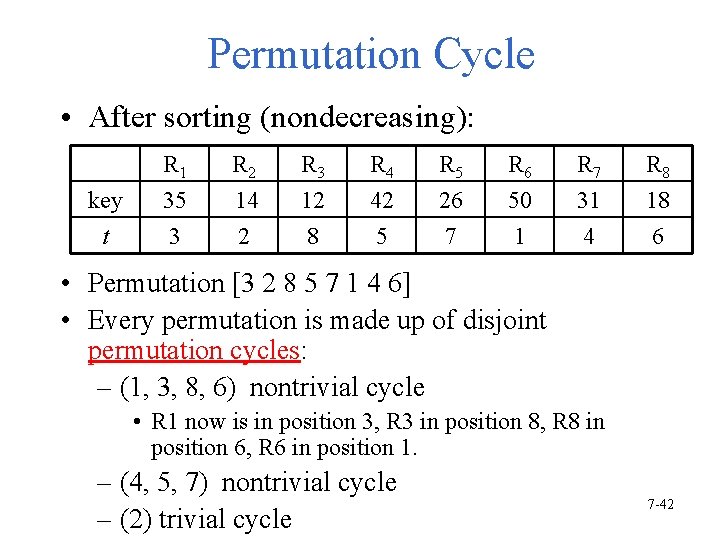 Permutation Cycle • After sorting (nondecreasing): R 1 R 2 R 3 R 4