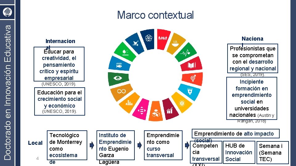 Doctorado en Innovación Educativa Marco contextual Naciona l Profesionistas que se comprometan con el