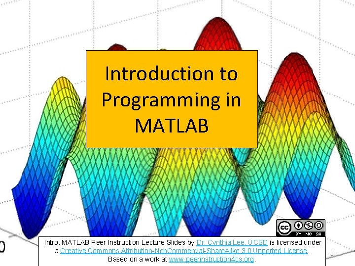 Introduction to Programming in MATLAB Intro. MATLAB Peer Instruction Lecture Slides by Dr. Cynthia