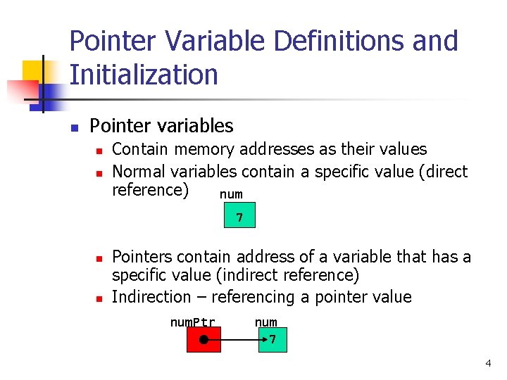 Pointer Variable Definitions and Initialization n Pointer variables n n Contain memory addresses as