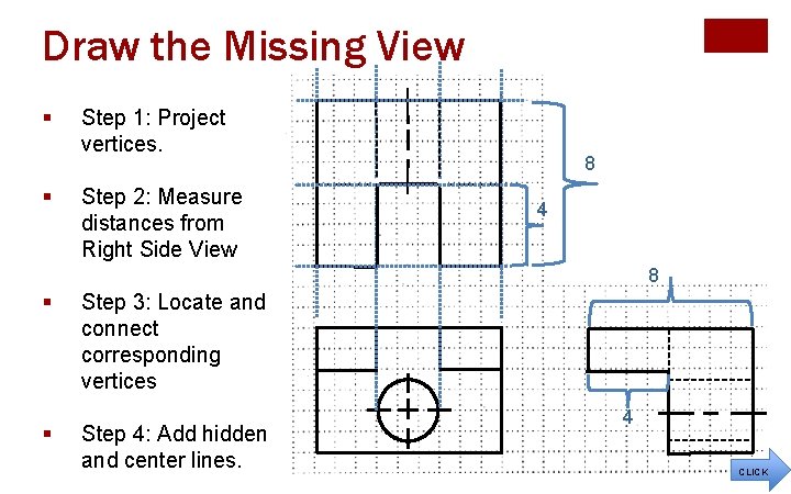 Draw the Missing View § § Step 1: Project vertices. Step 2: Measure distances