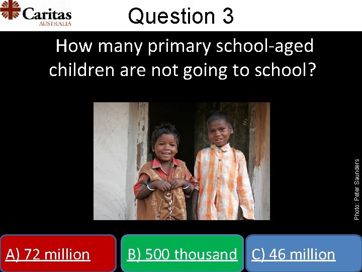 Question 3 Photo: Peter Saunders How many primary school-aged children are not going to