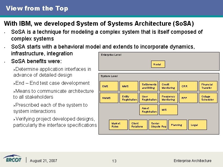 View from the Top With IBM, we developed System of Systems Architecture (So. SA)