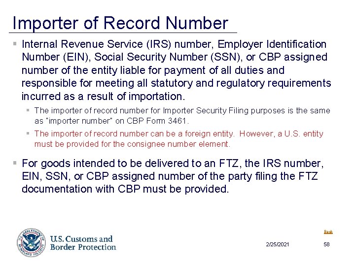 Importer of Record Number § Internal Revenue Service (IRS) number, Employer Identification Number (EIN),