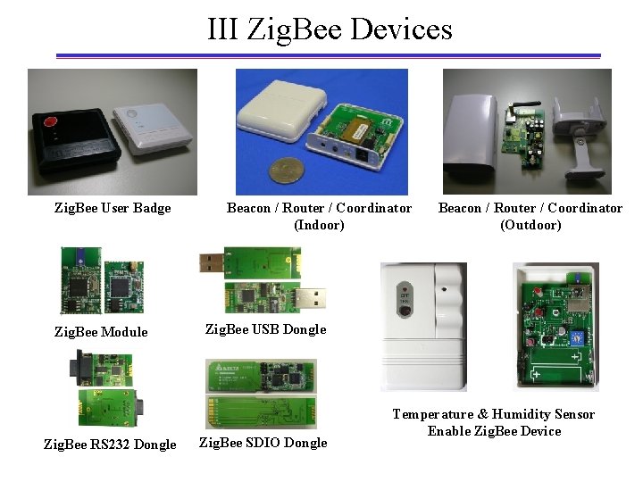 III Zig. Bee Devices Zig. Bee User Badge Zig. Bee Module Zig. Bee RS