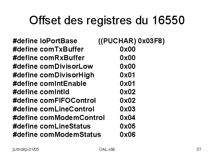 Offset des registres du 16550 #define Io. Port. Base ((PUCHAR) 0 x 03 F