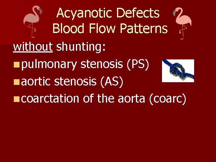 Acyanotic Defects Blood Flow Patterns without shunting: n pulmonary stenosis (PS) n aortic stenosis