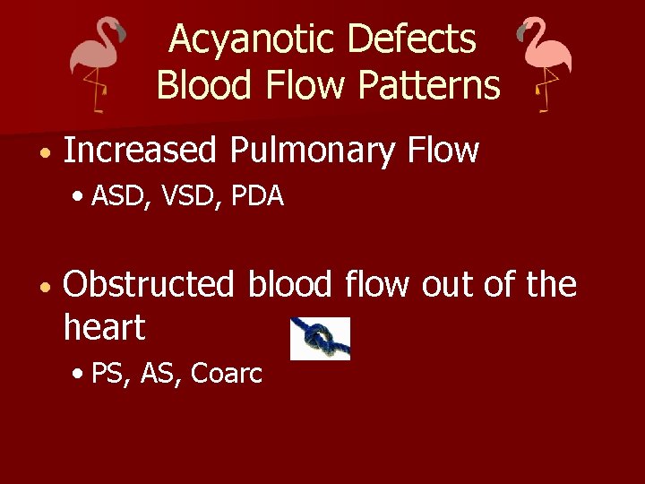 Acyanotic Defects Blood Flow Patterns • Increased Pulmonary Flow • ASD, VSD, PDA •