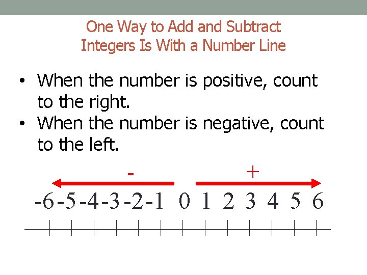 One Way to Add and Subtract Integers Is With a Number Line • When