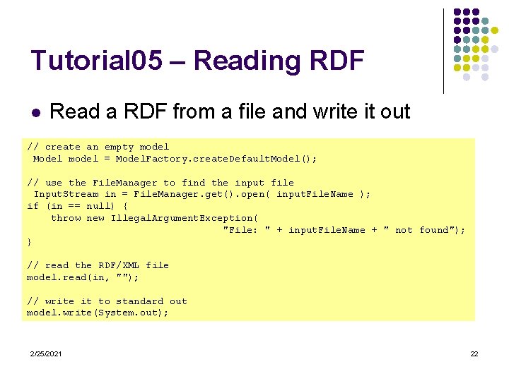 Tutorial 05 – Reading RDF l Read a RDF from a file and write