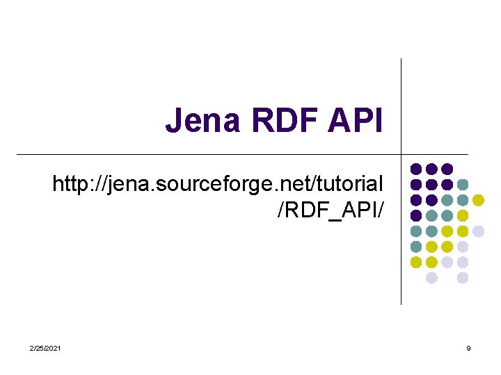 Jena RDF API http: //jena. sourceforge. net/tutorial /RDF_API/ 2/25/2021 9 
