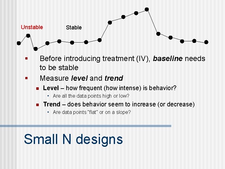 Unstable § Stable Before introducing treatment (IV), baseline needs to be stable Measure level Unstable § Stable Before introducing treatment (IV), baseline needs to be stable Measure level