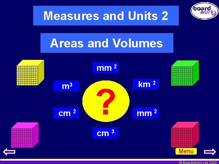 Measures and Units 2 Areas and Volumes mm 2 m 3 cm 2 ?