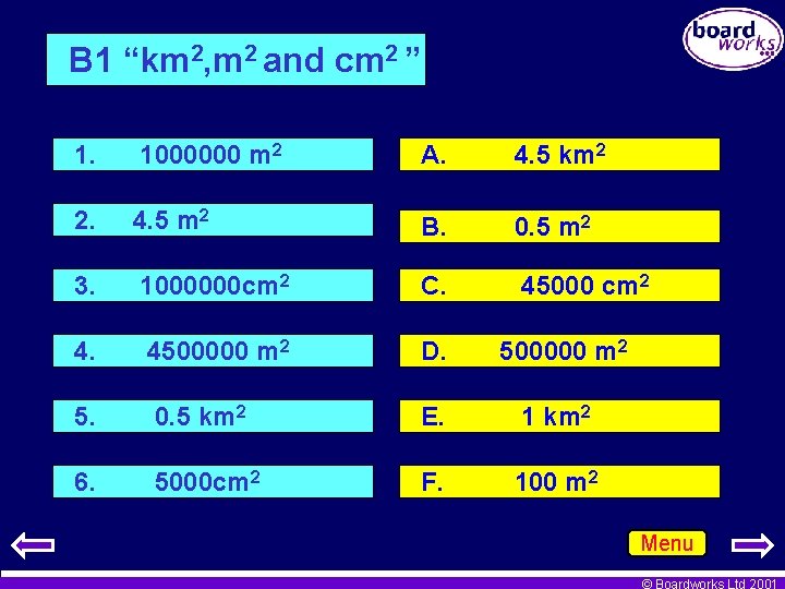 B 1 “km 2, m 2 and cm 2 ” 1. 1000000 m 2