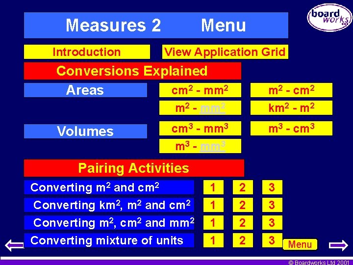 Measures 2 Introduction Menu View Application Grid Conversions Explained cm 2 - mm 2