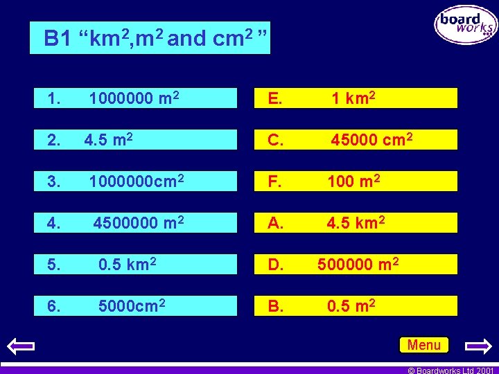 B 1 “km 2, m 2 and cm 2 ” 1. 1000000 m 2