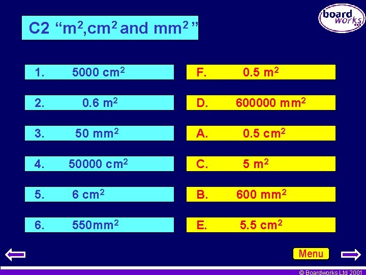 C 2 “m 2, cm 2 and mm 2 ” 1. 5000 cm 2