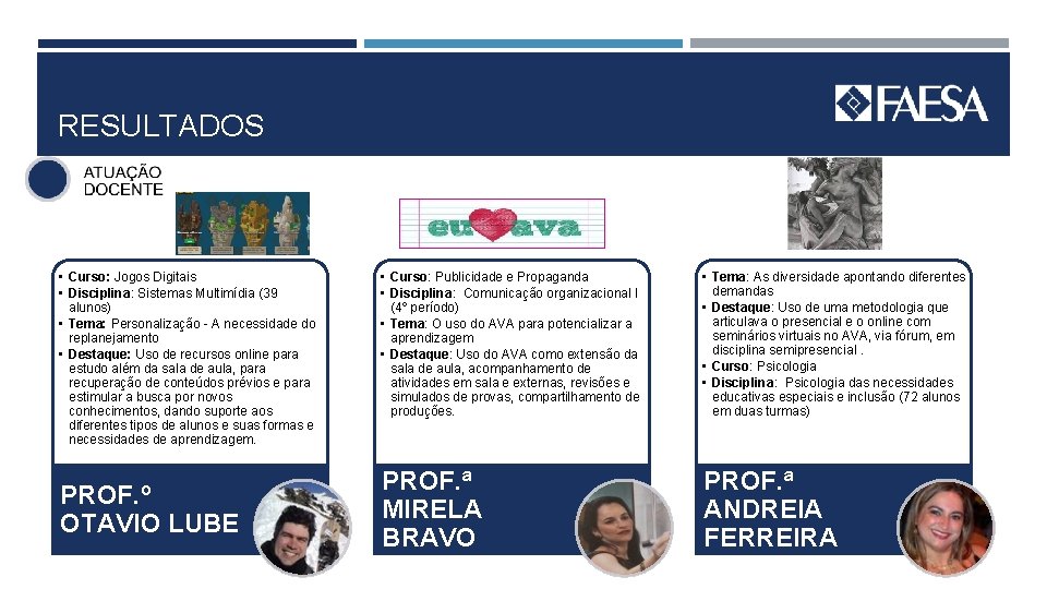 RESULTADOS • Curso: Jogos Digitais • Disciplina: Sistemas Multimídia (39 alunos) • Tema: Personalização